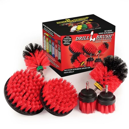 Drill Brush Power Scrubber By Useful Products 7 in W 5 in L Brush, Red R-542OMS-2L-QC-DB